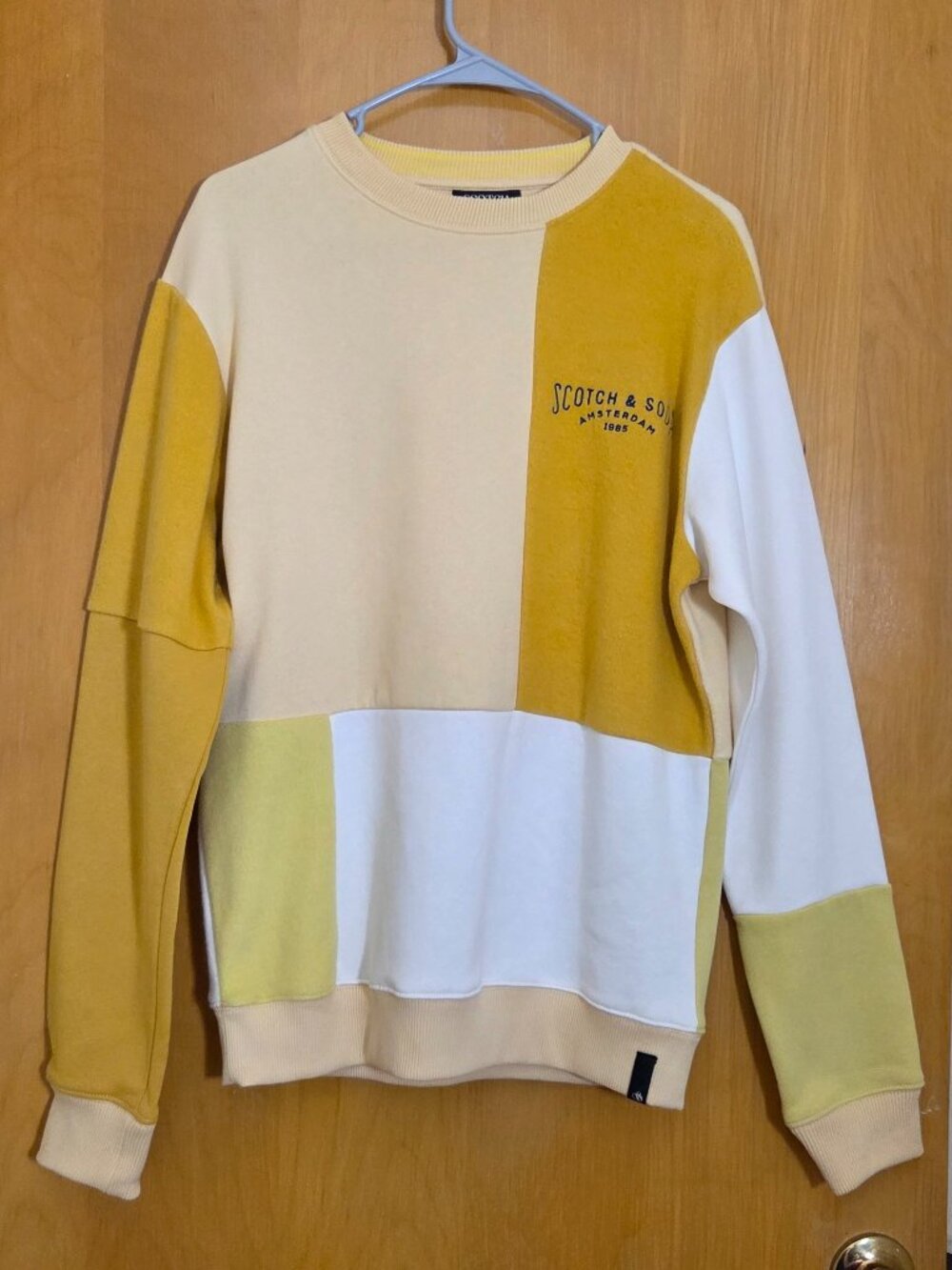 Scotch & Soda Amsterdam Colorblock Sweatshirt Mens S Yellow Gold Fleece Organic